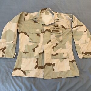 Vintage US Navy BDU Coat Jacket Mens Large Long Desert Camo Combat Ripstop 00s